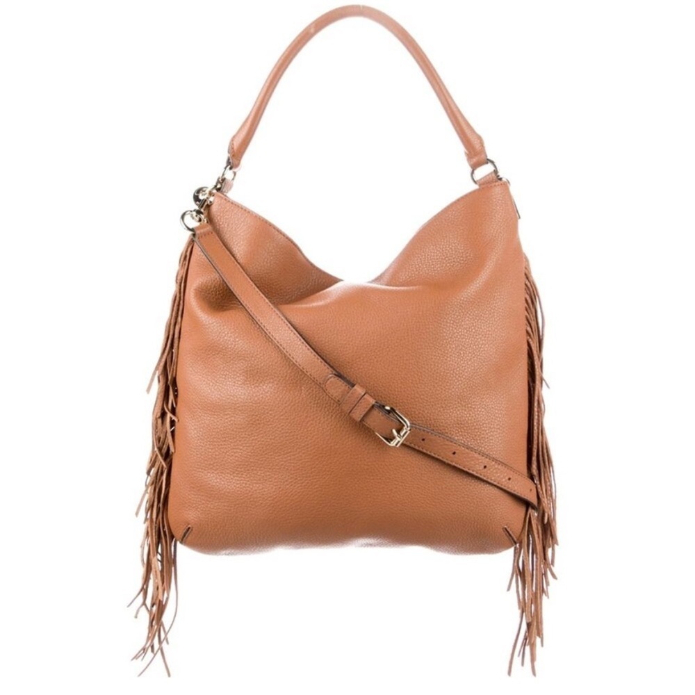 Rebecca Minkoff Clarke Leather Fringe Hobo Bag Cognac Brown Western Rodeo‎ Boho